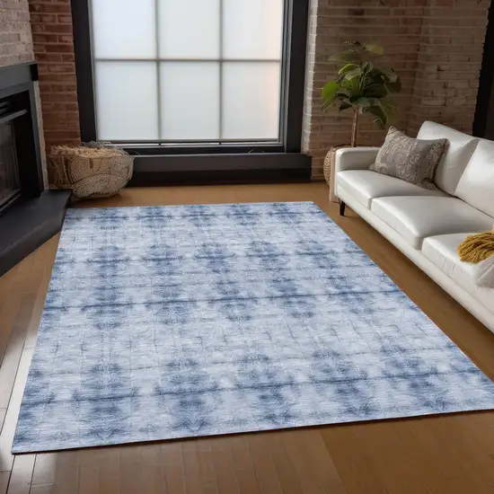 Navy Blue And Sky Blue Geometric Washable Indoor Outdoor Area Rug Photo 9