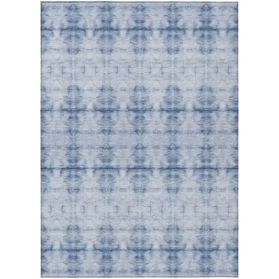 Navy Blue And Sky Blue Geometric Washable Indoor Outdoor Area Rug Photo 2