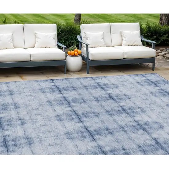 Navy Blue And Sky Blue Geometric Washable Indoor Outdoor Area Rug Photo 1