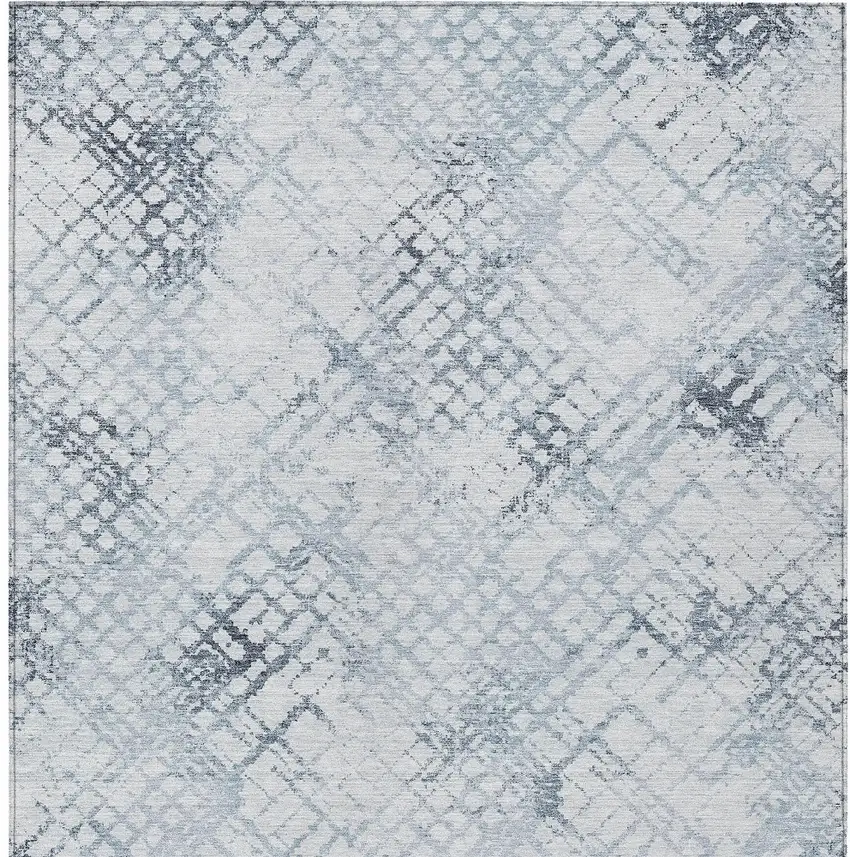Navy Blue And Sky Blue Geometric Washable Indoor Outdoor Area Rug Photo 7