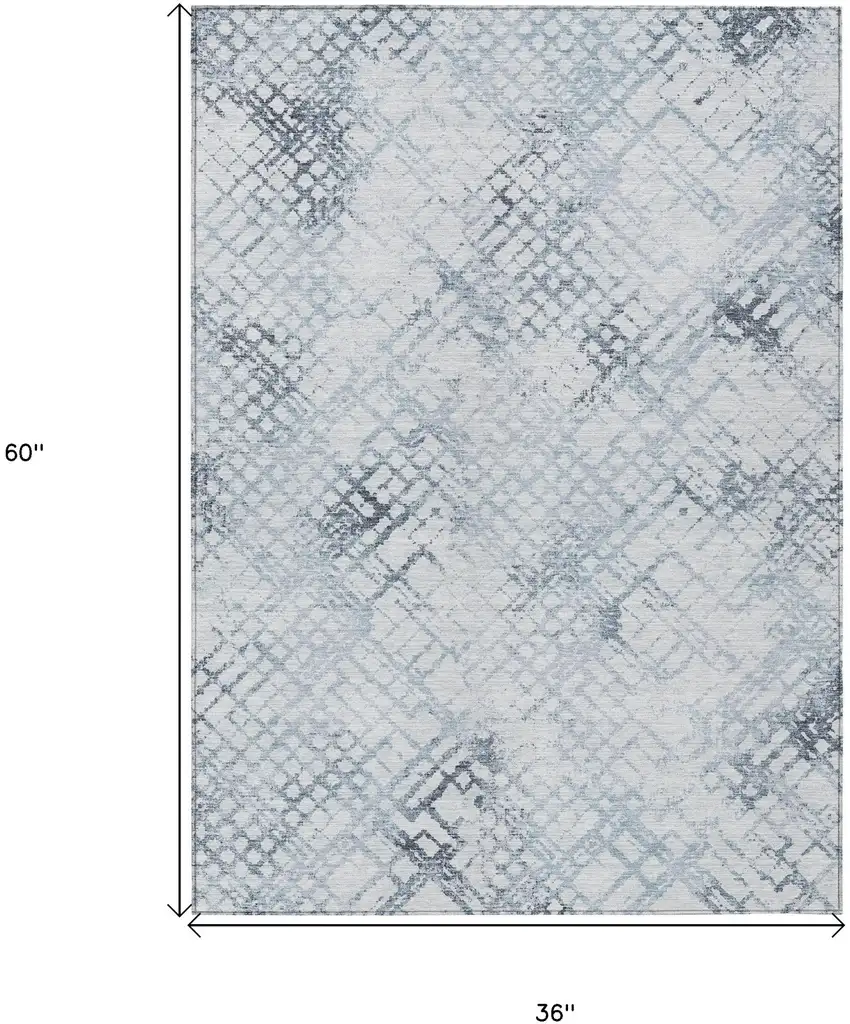Navy Blue And Sky Blue Geometric Washable Indoor Outdoor Area Rug Photo 3