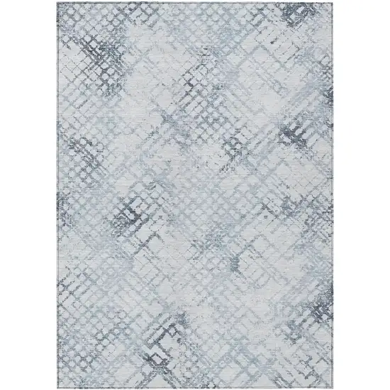 Navy Blue And Sky Blue Geometric Washable Indoor Outdoor Area Rug Photo 2