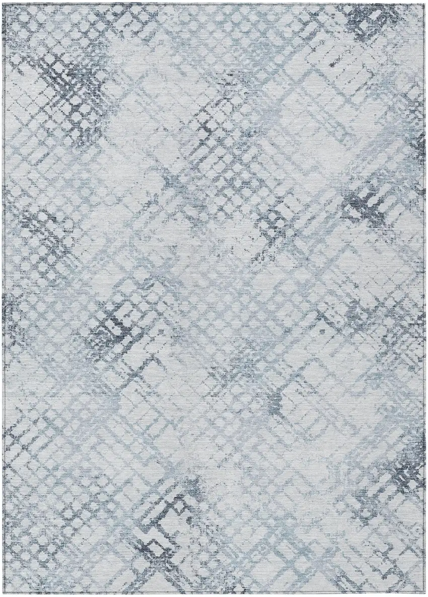 Navy Blue And Sky Blue Geometric Washable Indoor Outdoor Area Rug Photo 2
