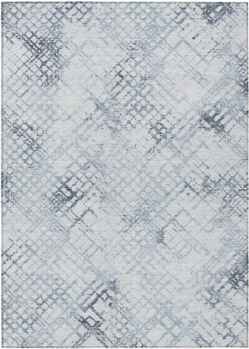 Navy Blue And Sky Blue Geometric Washable Indoor Outdoor Area Rug Photo 2