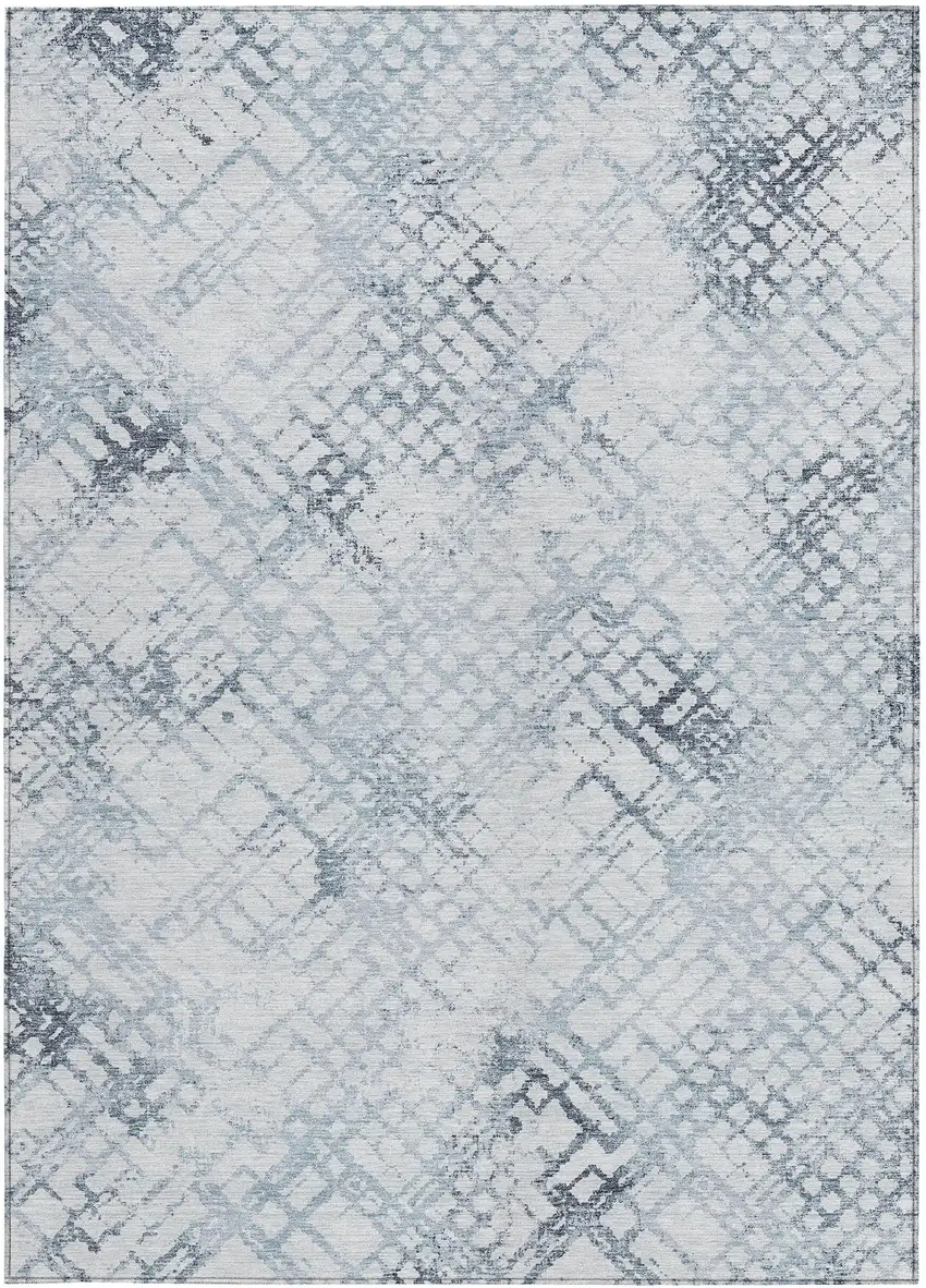 Navy Blue And Sky Blue Geometric Washable Indoor Outdoor Area Rug Photo 6