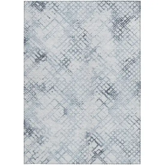 Navy Blue And Sky Blue Geometric Washable Indoor Outdoor Area Rug Photo 6