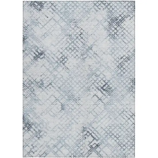 Navy Blue And Sky Blue Geometric Washable Indoor Outdoor Area Rug Photo 6