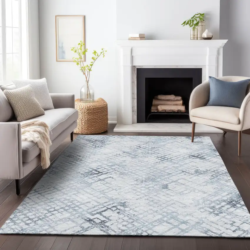 Navy Blue And Sky Blue Geometric Washable Indoor Outdoor Area Rug Photo 8