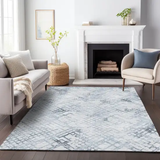 Navy Blue And Sky Blue Geometric Washable Indoor Outdoor Area Rug Photo 8