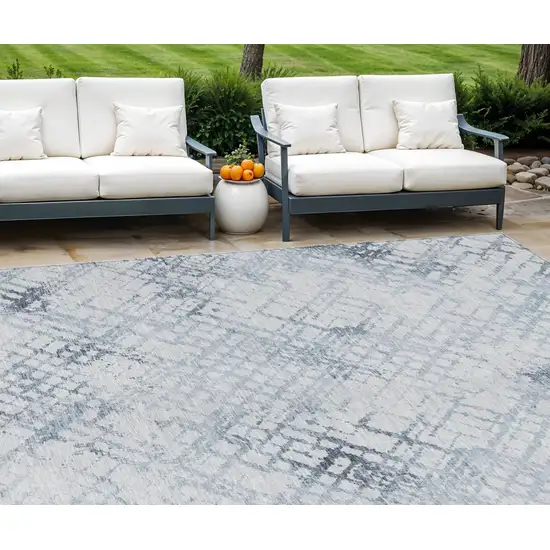Navy Blue And Sky Blue Geometric Washable Indoor Outdoor Area Rug Photo 1