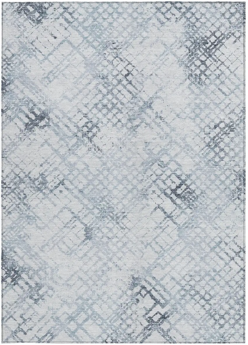 Navy Blue And Sky Blue Geometric Washable Indoor Outdoor Area Rug Photo 7
