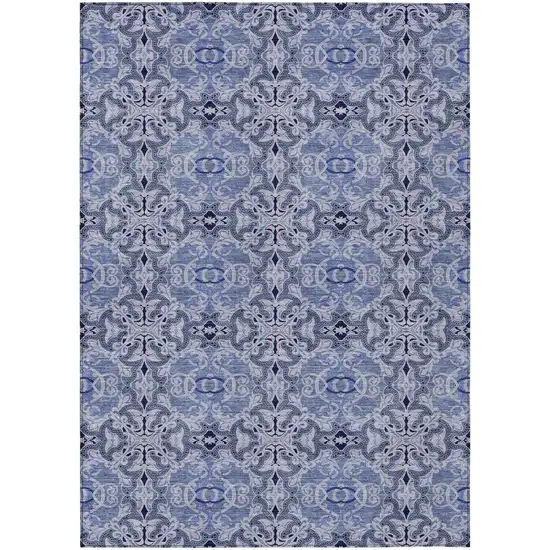 Navy Blue And Sky Blue Medallion Washable Indoor Outdoor Area Rug Photo 2