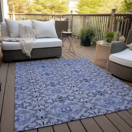 Navy Blue And Sky Blue Medallion Washable Indoor Outdoor Area Rug Photo 8