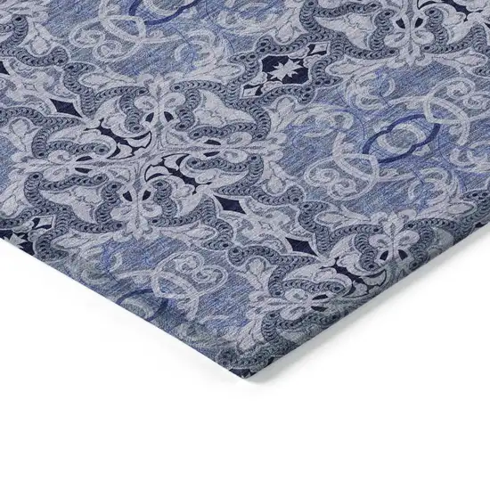 Navy Blue And Sky Blue Medallion Washable Indoor Outdoor Area Rug Photo 5