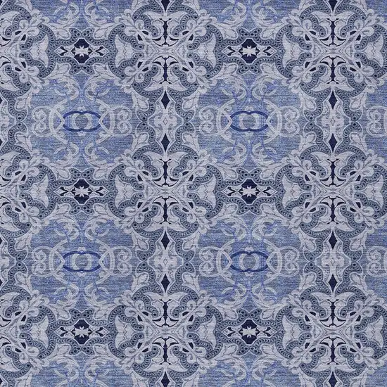 Navy Blue And Sky Blue Medallion Washable Indoor Outdoor Area Rug Photo 6