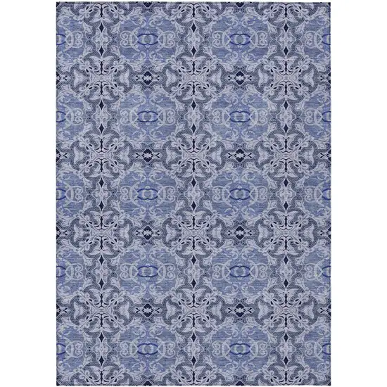 Navy Blue And Sky Blue Medallion Washable Indoor Outdoor Area Rug Photo 2
