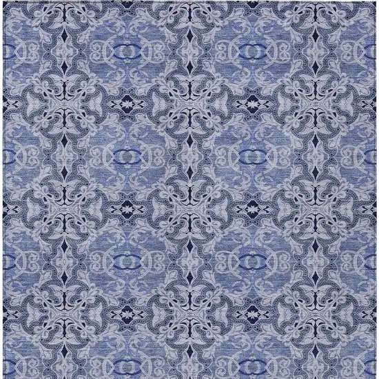 Navy Blue And Sky Blue Medallion Washable Indoor Outdoor Area Rug Photo 7