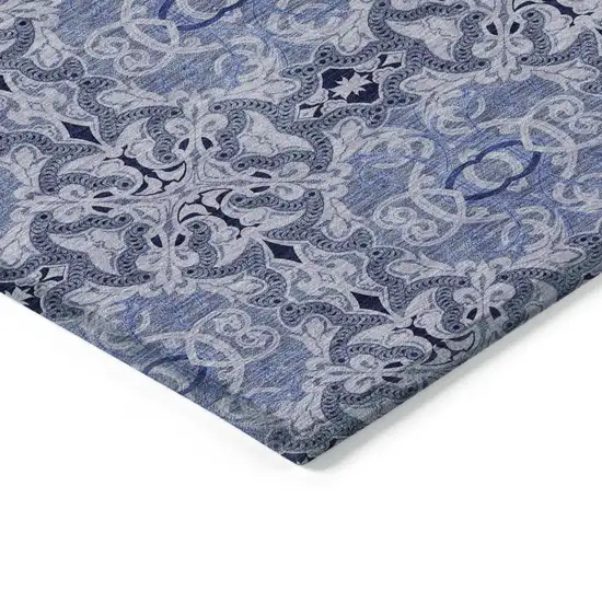 Navy Blue And Sky Blue Medallion Washable Indoor Outdoor Area Rug Photo 5