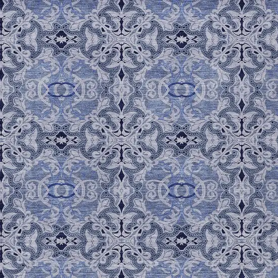 Navy Blue And Sky Blue Medallion Washable Indoor Outdoor Area Rug Photo 6