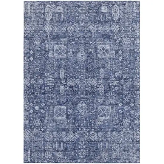 Navy Blue And Sky Blue Oriental Washable Indoor Outdoor Area Rug Photo 4