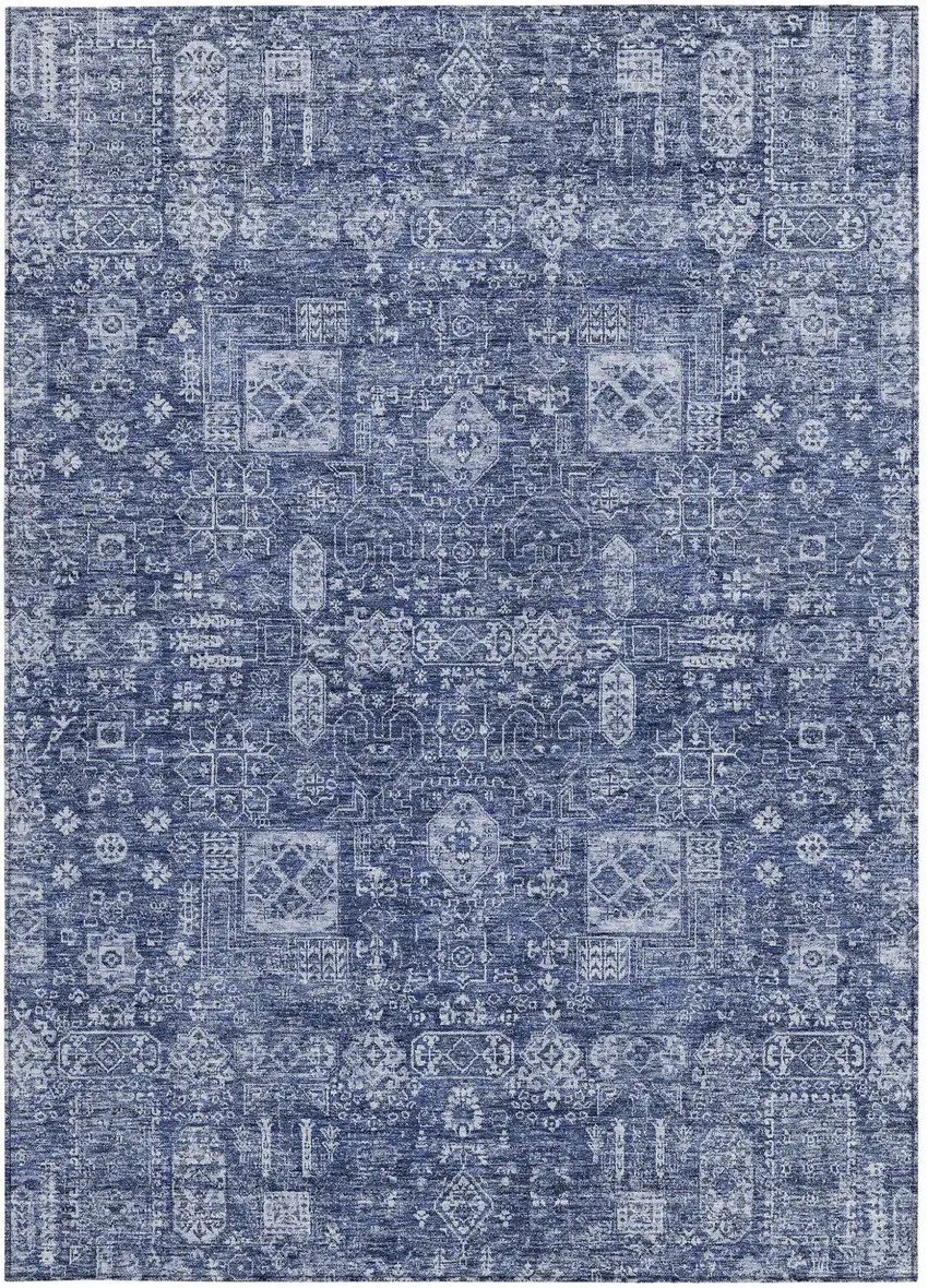 Navy Blue And Sky Blue Oriental Washable Indoor Outdoor Area Rug Photo 4