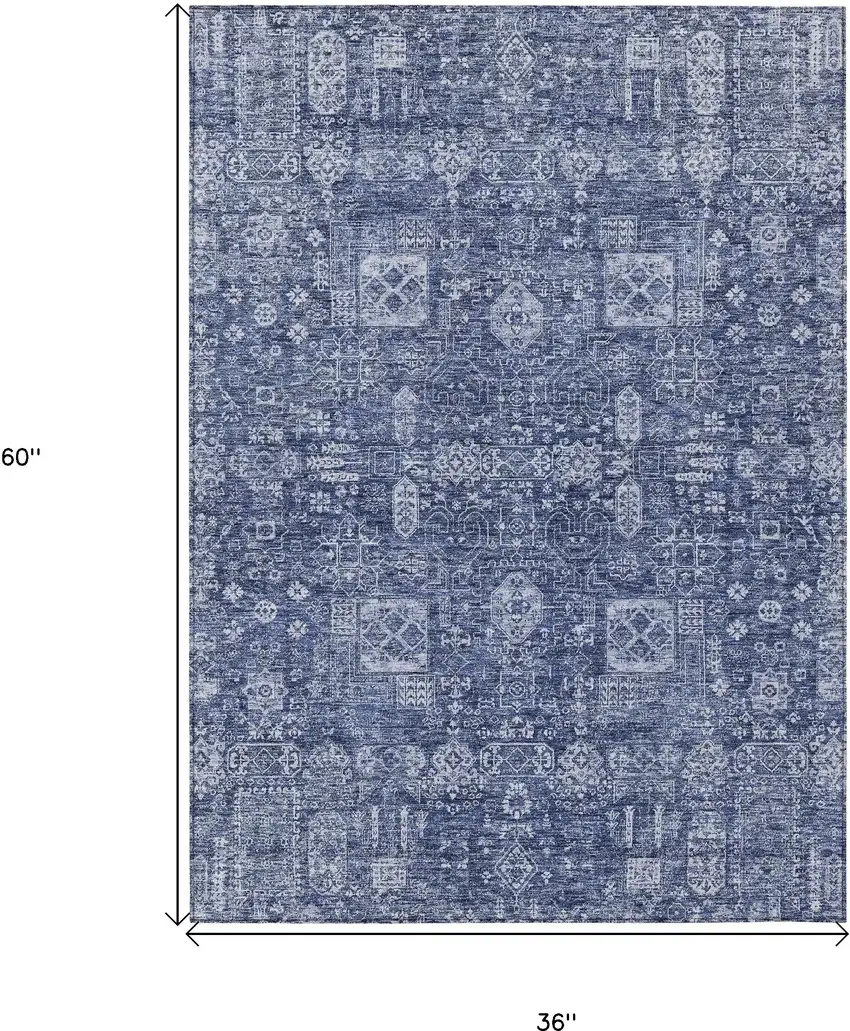 Navy Blue And Sky Blue Oriental Washable Indoor Outdoor Area Rug Photo 3