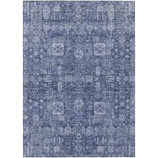 Navy Blue And Sky Blue Oriental Washable Indoor Outdoor Area Rug Photo 1