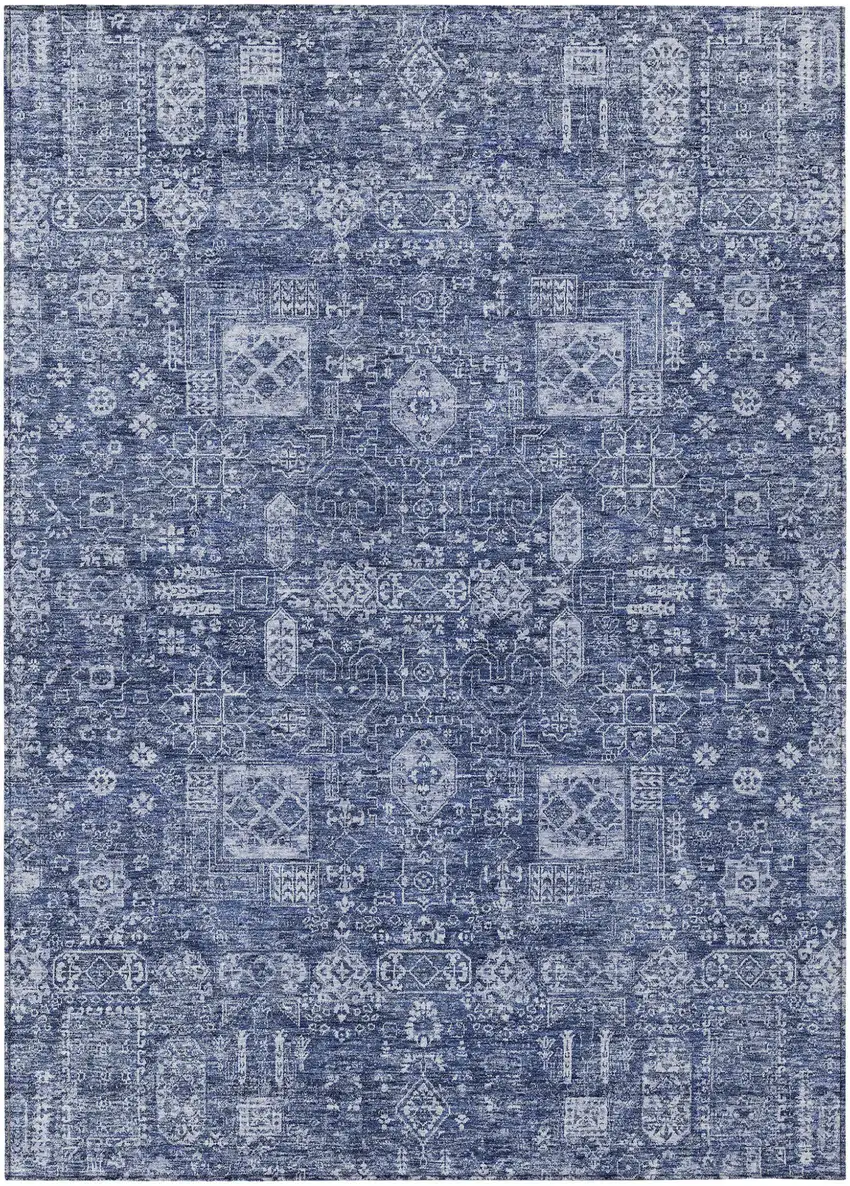 Navy Blue And Sky Blue Oriental Washable Indoor Outdoor Area Rug Photo 1