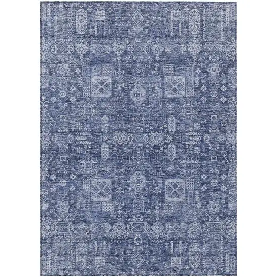 Navy Blue And Sky Blue Oriental Washable Indoor Outdoor Area Rug Photo 1
