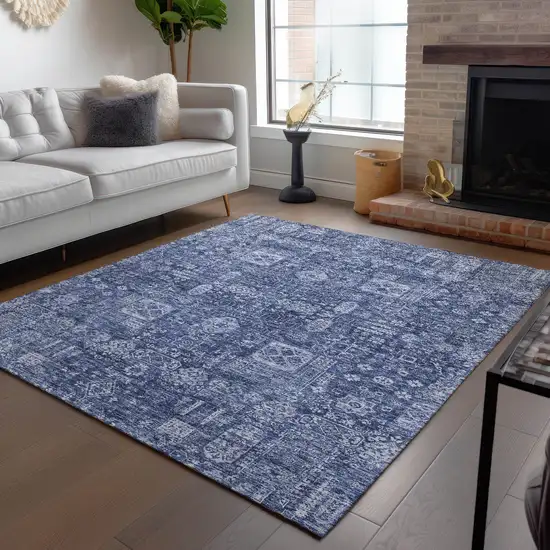Navy Blue And Sky Blue Oriental Washable Indoor Outdoor Area Rug Photo 9