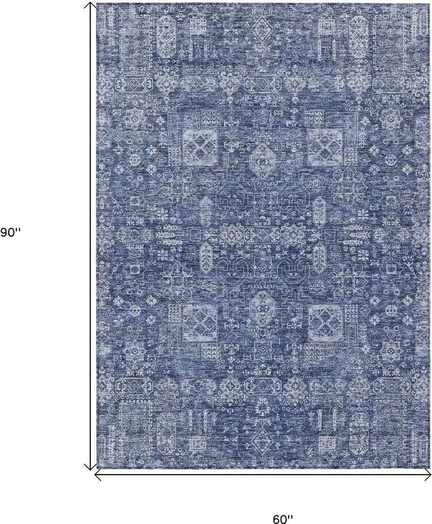 Navy Blue And Sky Blue Oriental Washable Indoor Outdoor Area Rug Photo 3