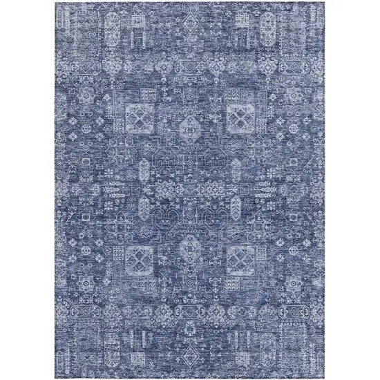 Navy Blue And Sky Blue Oriental Washable Indoor Outdoor Area Rug Photo 3