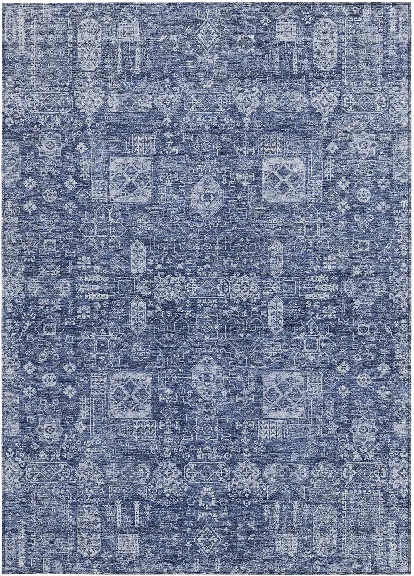 Navy Blue And Sky Blue Oriental Washable Indoor Outdoor Area Rug Photo 3