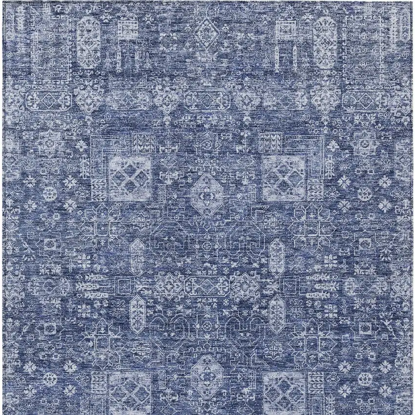 Navy Blue And Sky Blue Oriental Washable Indoor Outdoor Area Rug Photo 2