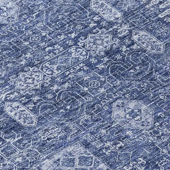 Navy Blue And Sky Blue Oriental Washable Indoor Outdoor Area Rug Photo 6