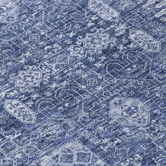 Navy Blue And Sky Blue Oriental Washable Indoor Outdoor Area Rug Photo 6