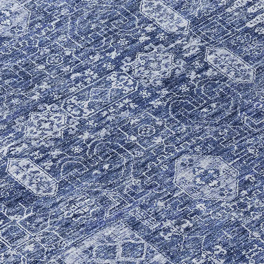 Navy Blue And Sky Blue Oriental Washable Indoor Outdoor Area Rug Photo 6