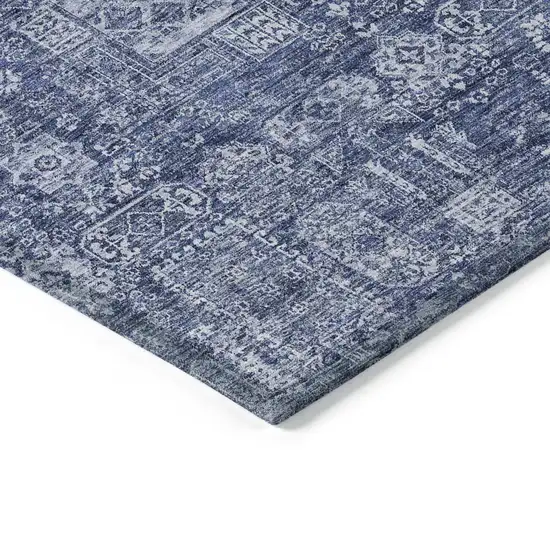 Navy Blue And Sky Blue Oriental Washable Indoor Outdoor Area Rug Photo 4