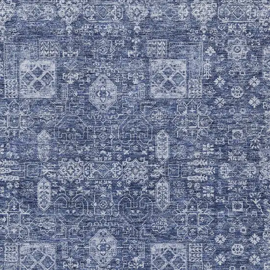 Navy Blue And Sky Blue Oriental Washable Indoor Outdoor Area Rug Photo 6
