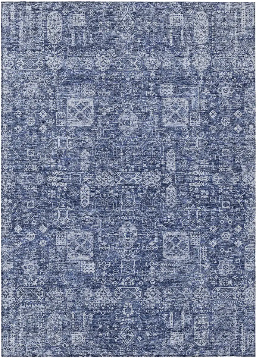 Navy Blue And Sky Blue Oriental Washable Indoor Outdoor Area Rug Photo 2