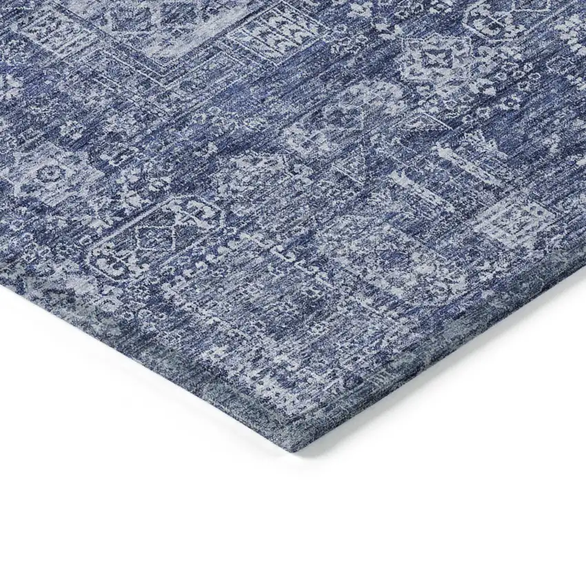 Navy Blue And Sky Blue Oriental Washable Indoor Outdoor Area Rug Photo 4