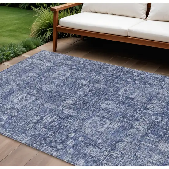 Navy Blue And Sky Blue Oriental Washable Indoor Outdoor Area Rug Photo 1