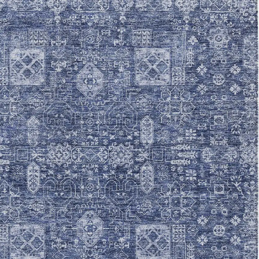 Navy Blue And Sky Blue Oriental Washable Indoor Outdoor Area Rug Photo 5