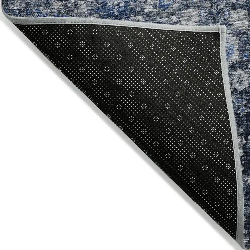 Navy Blue And Sky Blue Oriental Washable Indoor Outdoor Area Rug Photo 3