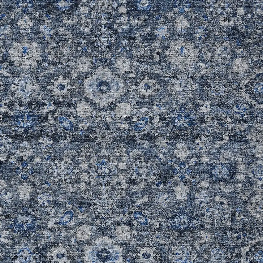 Navy Blue And Sky Blue Oriental Washable Indoor Outdoor Area Rug Photo 5