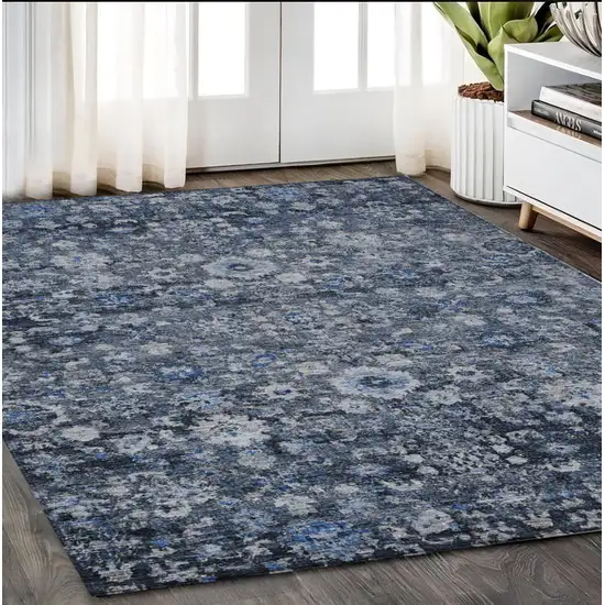 Navy Blue And Sky Blue Oriental Washable Indoor Outdoor Area Rug Photo 8