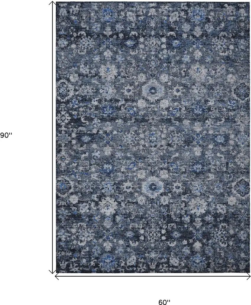 Navy Blue And Sky Blue Oriental Washable Indoor Outdoor Area Rug Photo 3