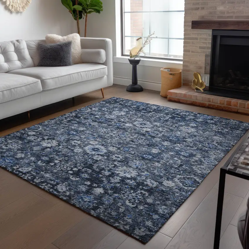Navy Blue And Sky Blue Oriental Washable Indoor Outdoor Area Rug Photo 9