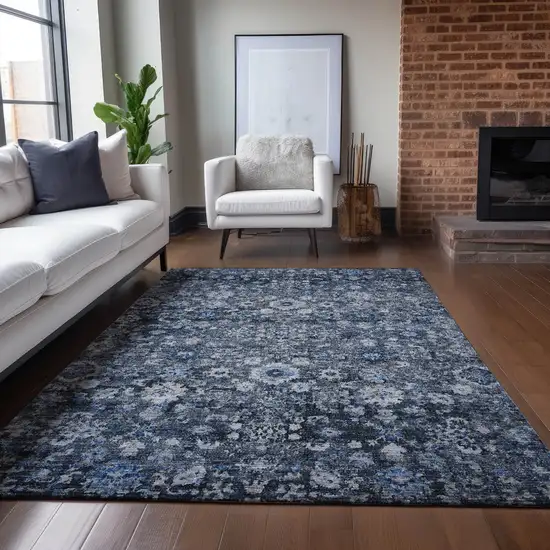 Navy Blue And Sky Blue Oriental Washable Indoor Outdoor Area Rug Photo 9