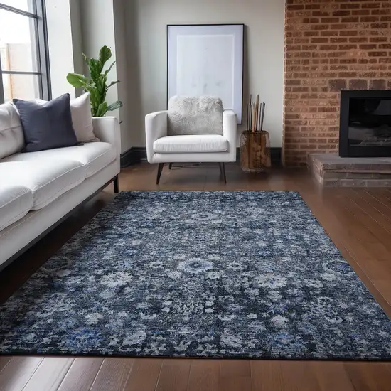 Navy Blue And Sky Blue Oriental Washable Indoor Outdoor Area Rug Photo 9